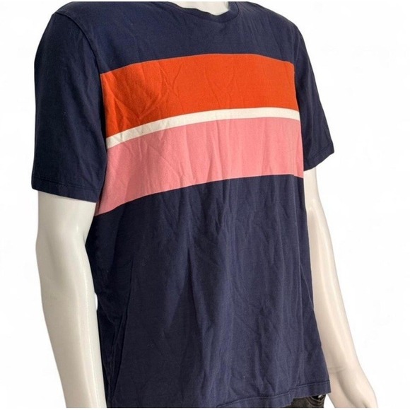 Ted Baker London Mens Navy Blue Colorblock Stripe Cotton T-Shirt Size 5 XL - Picture 2 of 5